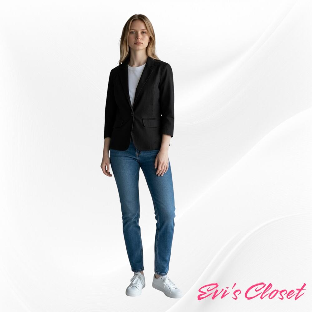 Spring Street Vintage Women’s Black Cropped Blazer Jacket Size M 3/4 Sleeve